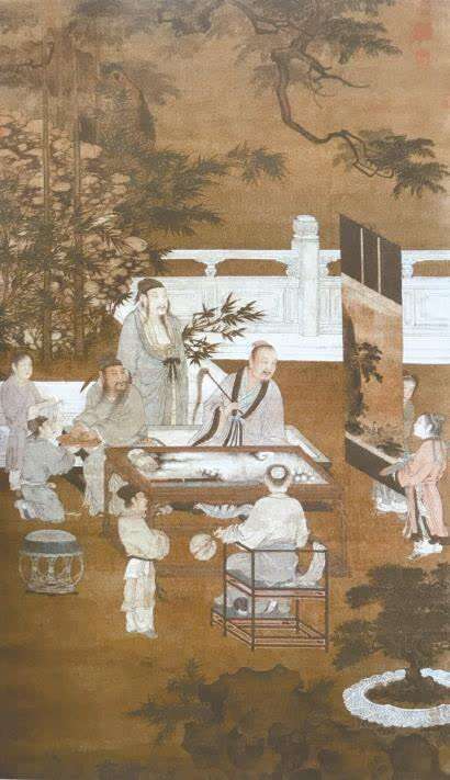 明《十八学士图》所绘即为文人品茶,饮酒聚会的典型,图为作品局部