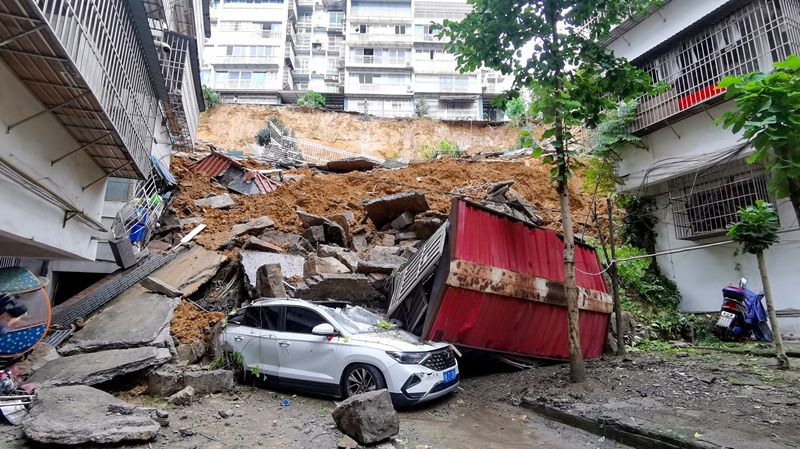 2021年9月5日,四川南充阆中市,保宁街道办事处观音路社区发生堡坎滑坡