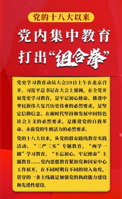 这次党史学习教育,是党的十八大以来第5次党内集中教育(前4次分别是