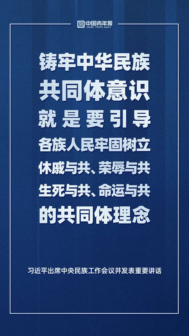 金句来了 习近平 铸牢中华民族共同体意识是新时代党的民族工作的 纲