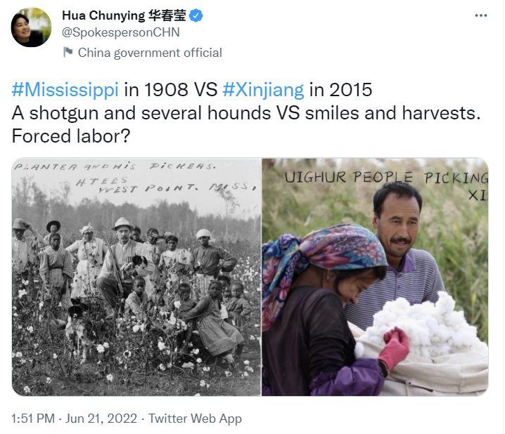 华春莹在最新发布的一张图片中写道:"美国在所谓新疆种族灭绝上撒谎