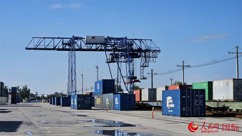 来自中国的集装箱货物等待换装。人民网记者 王震摄