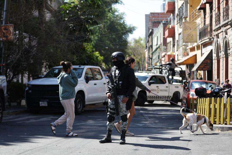 2月23日，在墨西哥首都墨西哥城，安全人员在街头执勤。新华社